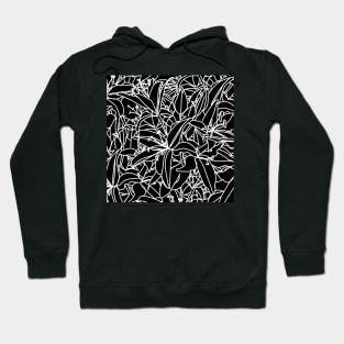 Black and White Lily Flowers Line Drawing Hoodie